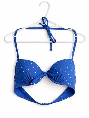Aerie Vibrant Blue & Silver Polka Dot Push Up Halter Bikini Top - Size 34B EUC